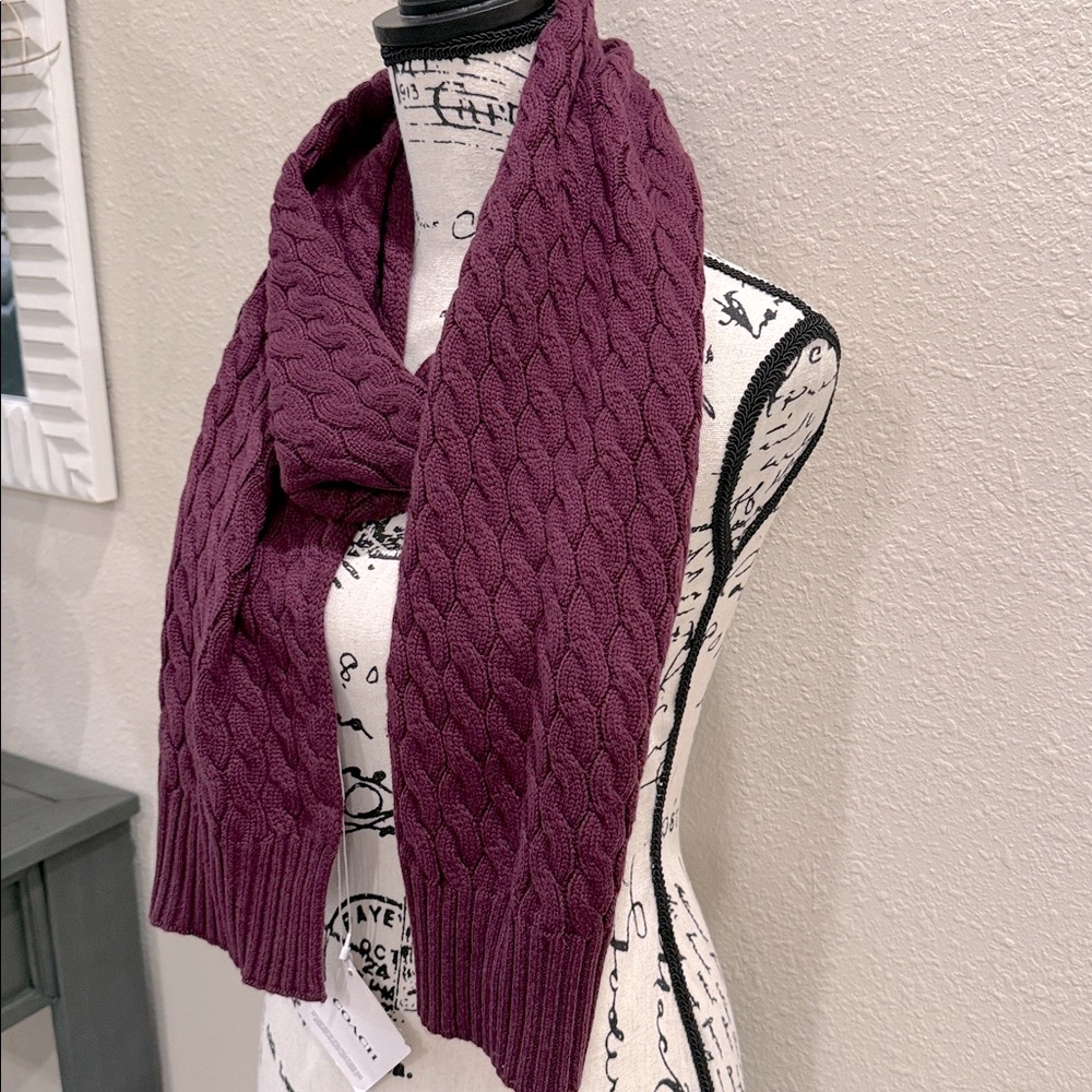 Coach Burgundy Cable Knit Scarf - Picture 2 of 7